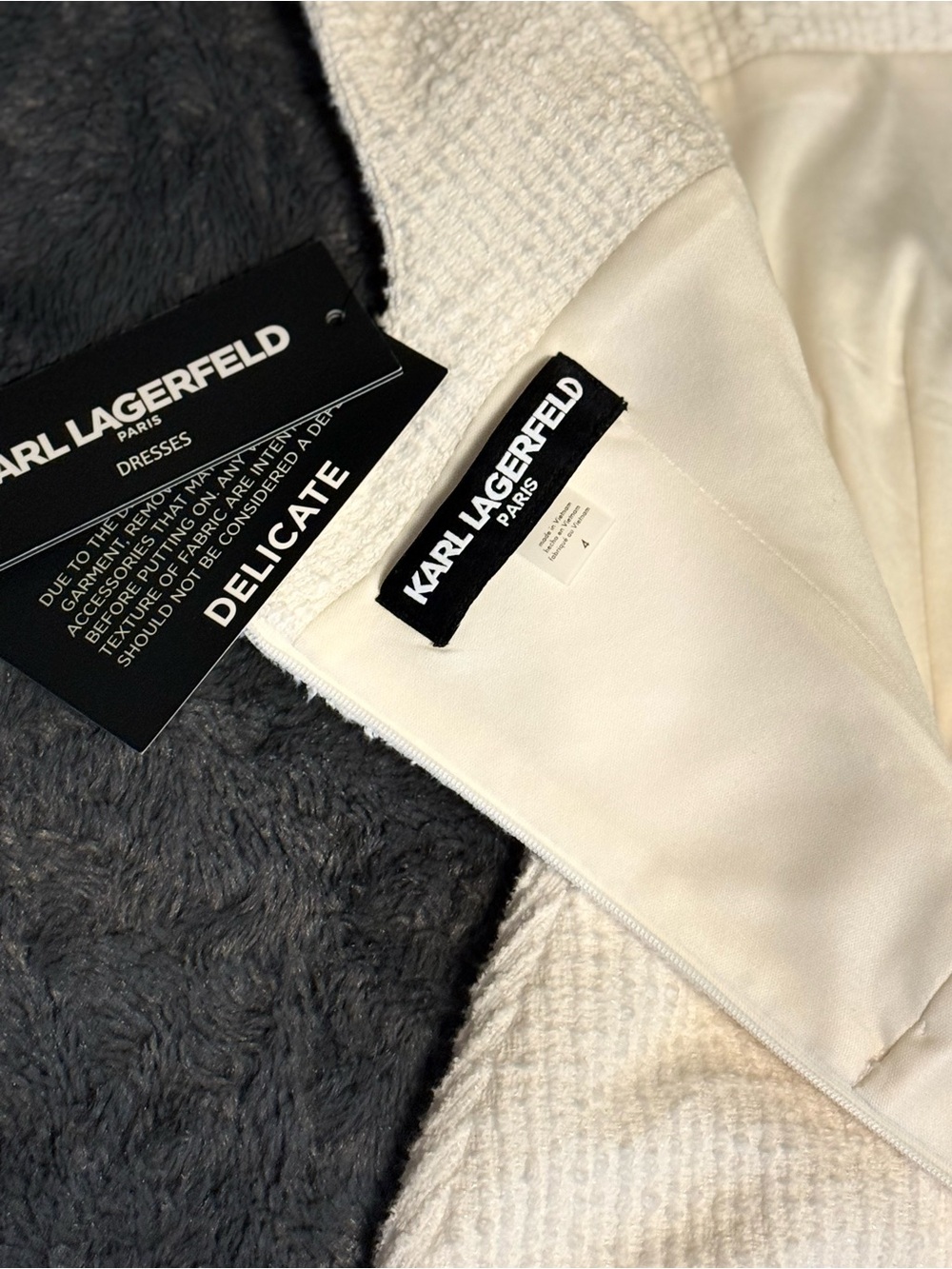 Karl Lagerfeld Cream Square-Neck Buttoned Mini Dress - Picture 7 of 10